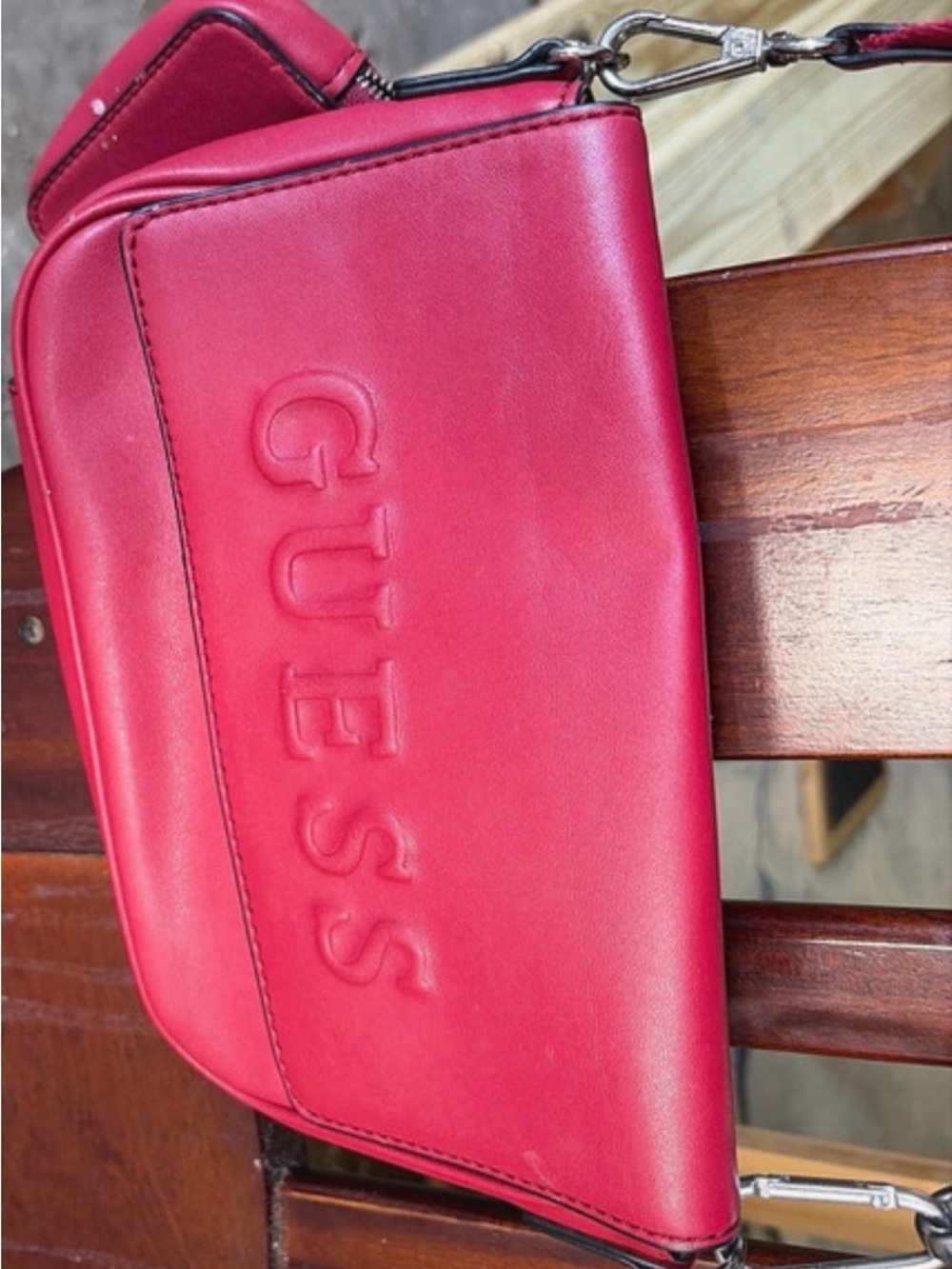 GUESS Pink-Red Embossed Logo Crossbody Bag